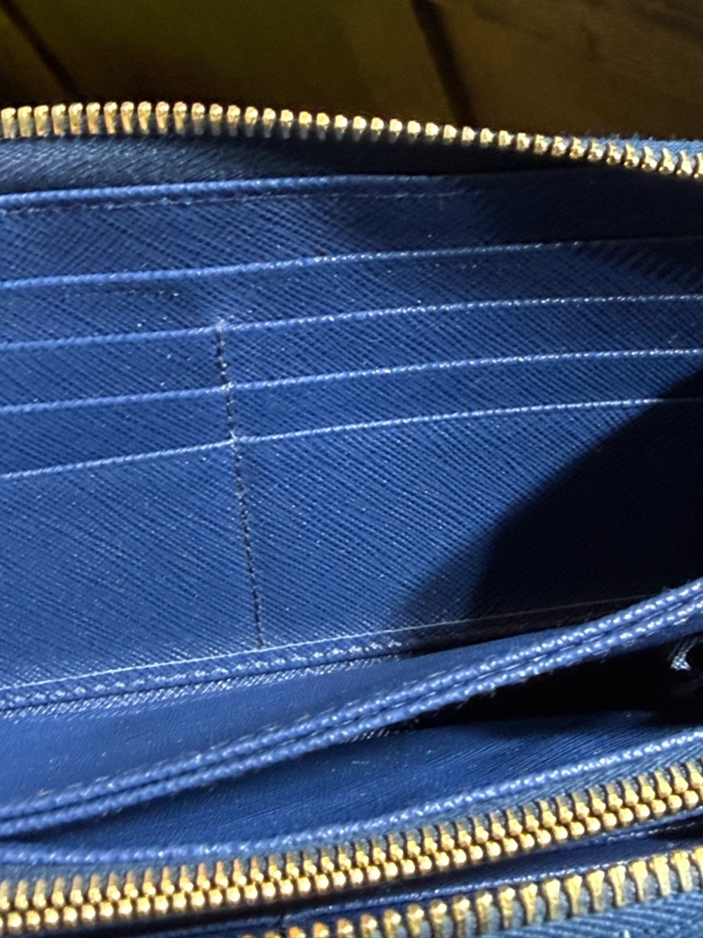 Prada Blue Saffiano Leather Zip Wallet with Gold Logo - Picture 11 of 16